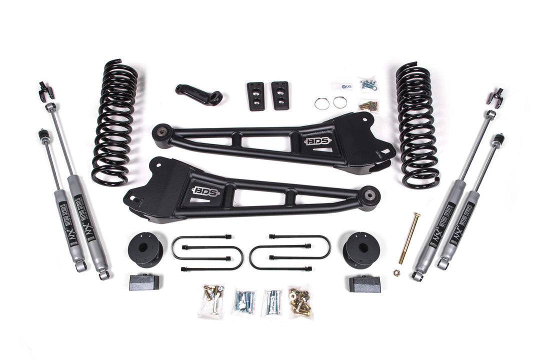 BDS Suspension 4 Inch Lift Kit w/ Radius Arm Ram 3500 w/ Rear Air Ride 2013-2018 4WD Gas - NX2 Nitro Series
