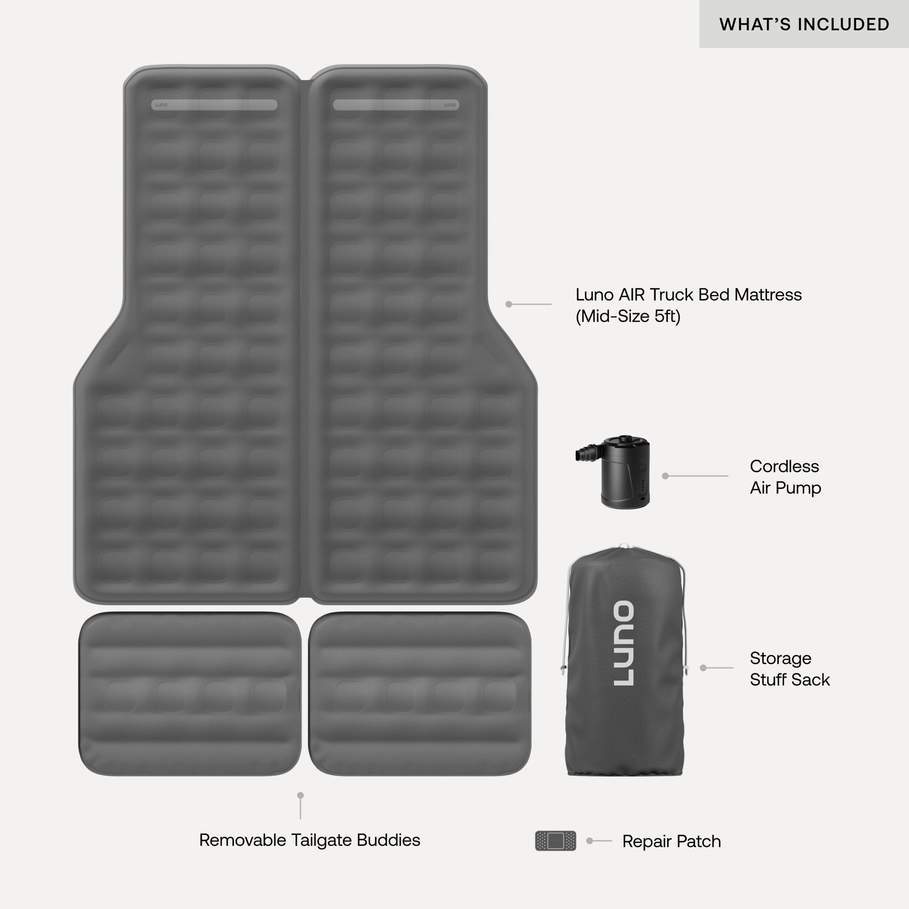 Luno AIR Truck Bed Mattress – Ultra-Comfy for Mid-Size Trucks