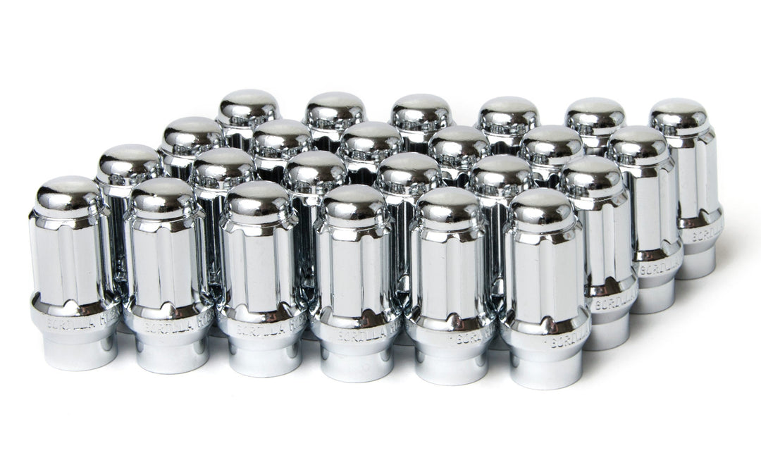 Small Diameter Spline E-T Lug Nuts - 3/4" &amp; 13/16" Dual Hex Key - 12mm x 1.25 Thread Size - Chrome Finish - Set of 24