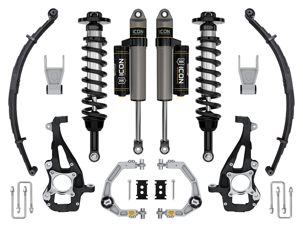 ICON Vehicle Dynamics 2021-2026 Ford F-150 4WD, 3.5-4.5" Lift, Stage 2 Suspension System, Billet, w/ Leaf Packs