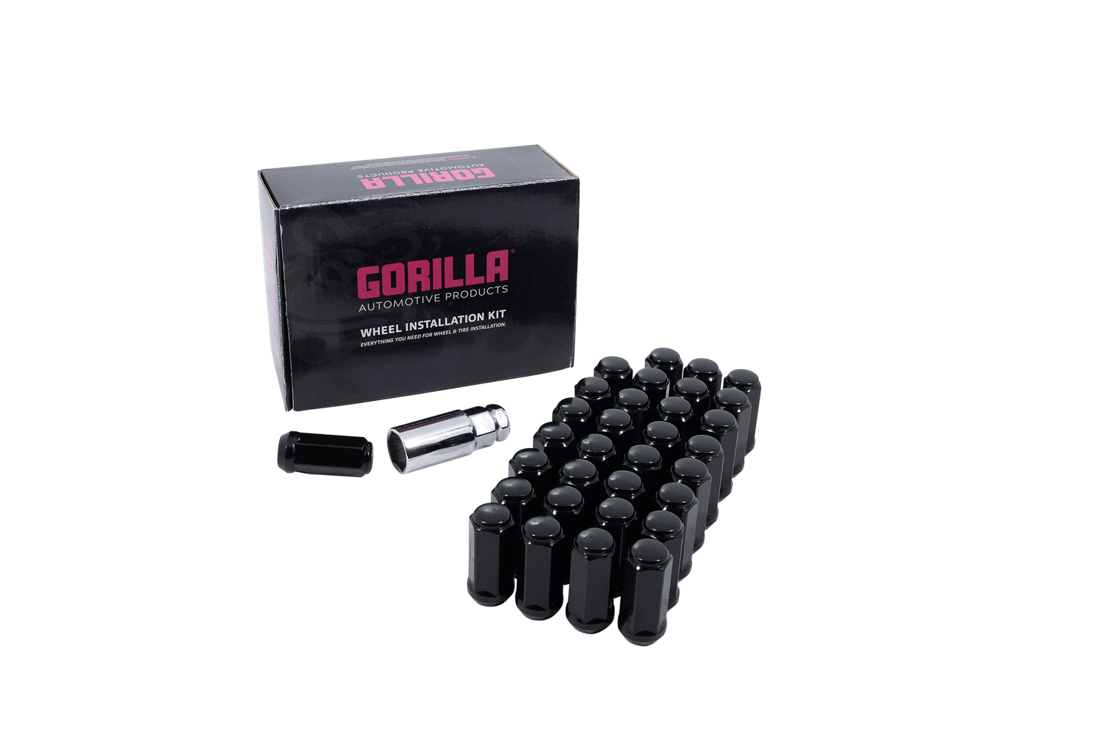 Hex Duplex Acorn Bulge Lug Nuts - 3/4" Hex - 14mm x 1.50 Thread Size - Black Finish - Set of 32