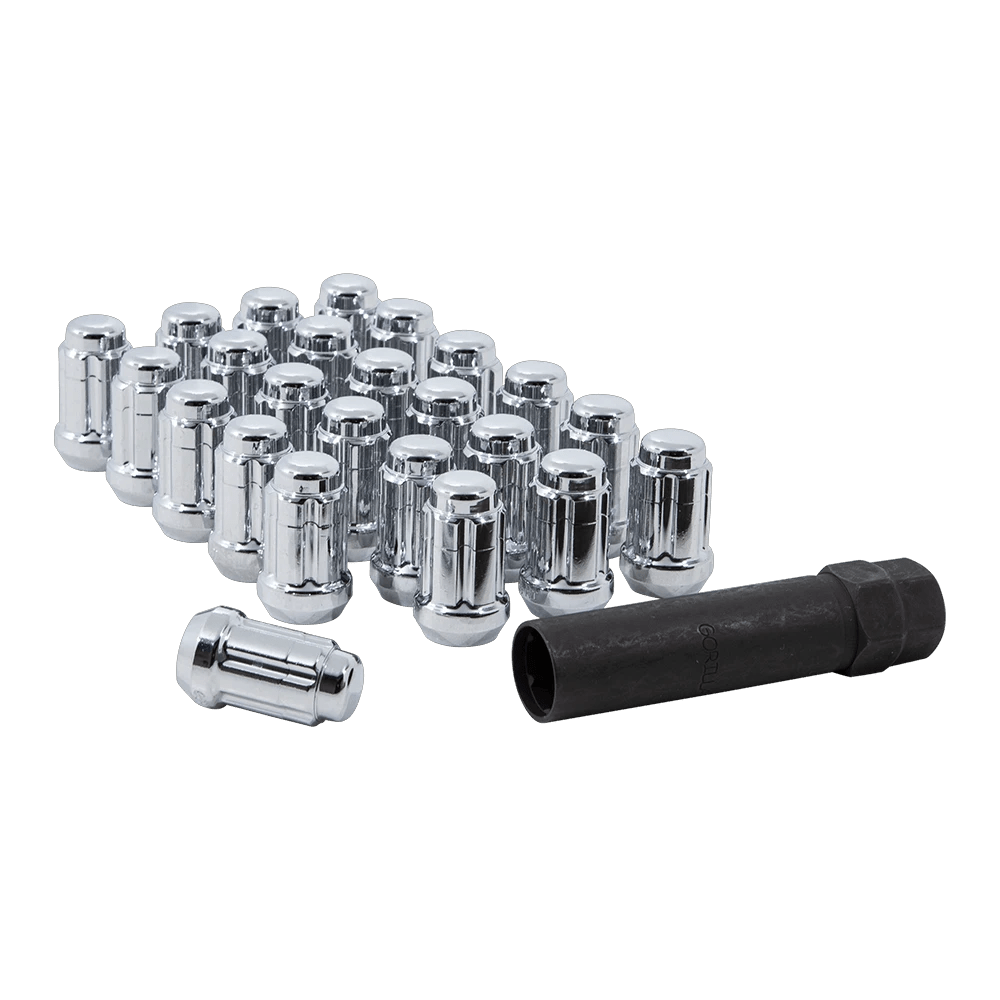 Small Diameter Spline Acorn Lug Nuts - 3/4" &amp; 13/16" Dual Hex Key - 12mm x 1.25 Thread Size - Chrome Finish - Set of 24 (K6CS-12125GR)